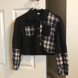 Half plaid half black button fleece